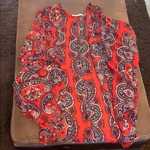 Red & navy print kimono